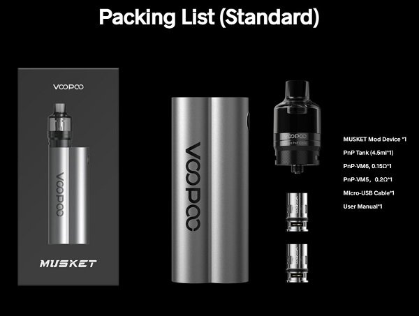 musket voopoo kit completo Musket Voopoo Kit Completo packing list